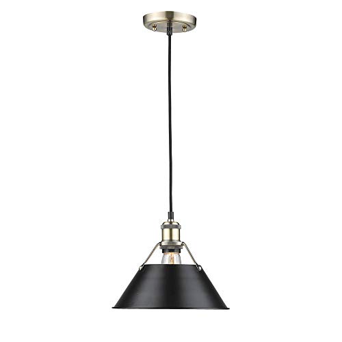 Golden Lighting 3306-M AB-BLK Orwell Pendant, Aged Brass with Black Shade