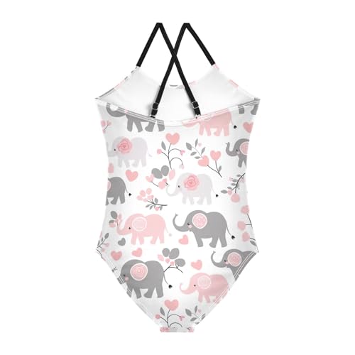 Cute Elephant Pink Flower Girls One Piece Swimsuit Beach Swimwear 208586152