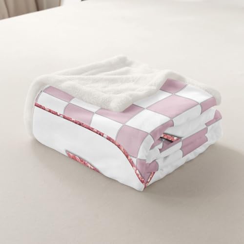 Image of Erosebridal Pink Initial D Sherpa Blanket Kawaii Plaid Checkered Fuzzy Plush Throw Cute Personalized Monogram Fleece Blanket for Kids Girls,Fashion Grids Gingham Decor for Bed Couch Throw 50 inchx60 inch