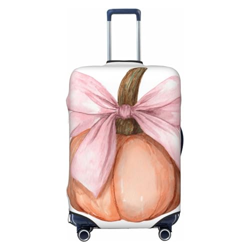 Pumpkin With Pastel Pink Fabric Bow Elastic Travel Luggage Covers Dustproof Scratch-Resistant Suitcase Protector Fit 22-24 Inch