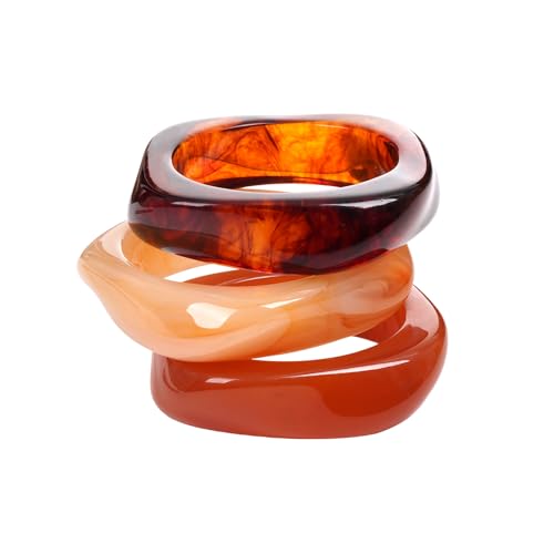 HOVEOX Chunky Bracelets Chunky Bangles for Woman Thick Resin Bangle Bracelets for Women Acrylic Statement Jewelry Gift (3 Pcs) by HOVEOX - Used condition - US$10.06