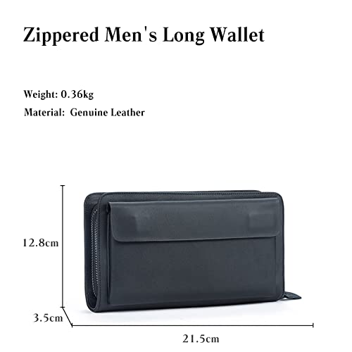 PORRASSO Men's Wallet Leather Clutch Bag Card Holder Cell Phone Purse Long Wallet with 8 Card Slots Black3