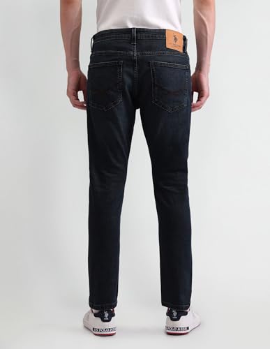 Image of US Polo Association Men's Blue Solid Mid Rise Light Button Slim Jeans (UDJEN1369 Blue 30)