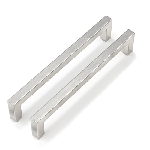 Goldenwarm Brushed Nickel Cabinet Pulls 15 Pack 6-1/4 Inch, Square Drawer Handles, Stainless Steel, Screws Included, Silver Kitchen Hardware for Cupboard Closet Furniture Upgrade