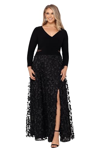 Xscape Womens Plus Size Long Sleeve V-Neck Floral Skirted DressSpecial Occasion Dress