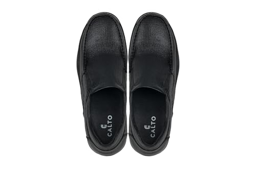 CALTO Men's Invisible Height Increasing Elevator Shoes - Black Premium Leather Slip-on Lightweight Casual Loafers - 3 Inches Taller - G1825 - Size 8 D(M) US4