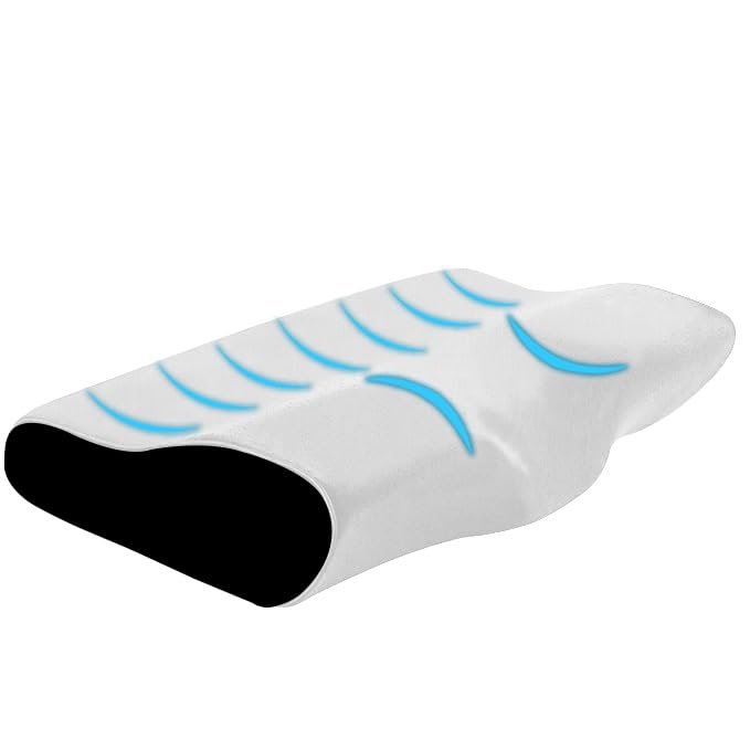 JSB BS07 Contoured Cervical Pillow with Memory Foam for Cervical Support Neck Pain Relief While Sleeping (Grey-Black)