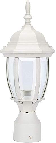 LIT-PaTH Outdoor Post Light Pole Lantern Lighting Fixture with One E26 Base Max 60W, Aluminum Housing Plus Glass, Matte White Finish, 1-Pack