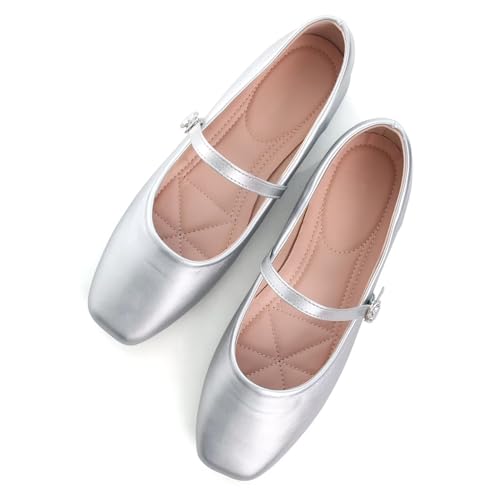 Image of TN TANGNEST Leather Flats for Women Comfortable Square Toe Slip On Flats Soft Work Flats Retro Mary Jane Flats