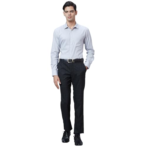 Image of Park Avenue Men Mid Rise Smart Fit Checks Pattern Poly Viscose Blend Pleatless Formal Trouser