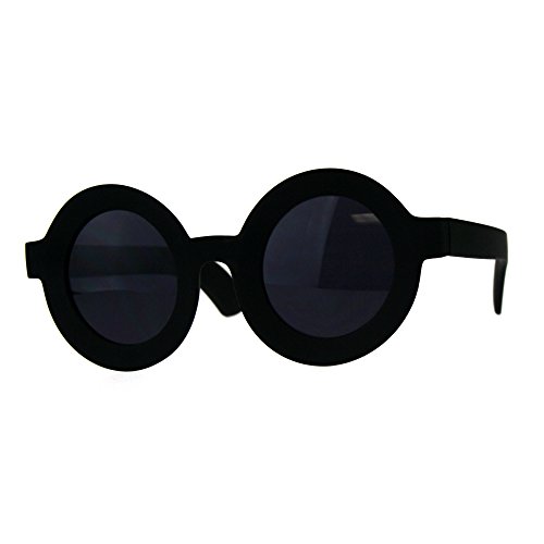 Womens Mod Circle Round Thick Plastic Retro Vintage Sunglasses All Black2