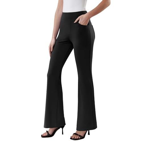DLOODA Womens Dress Pants Stretchy Work Pants Business Casual Office Trousers Pull On Flare Slacks with 4 Pockets Black X-Small