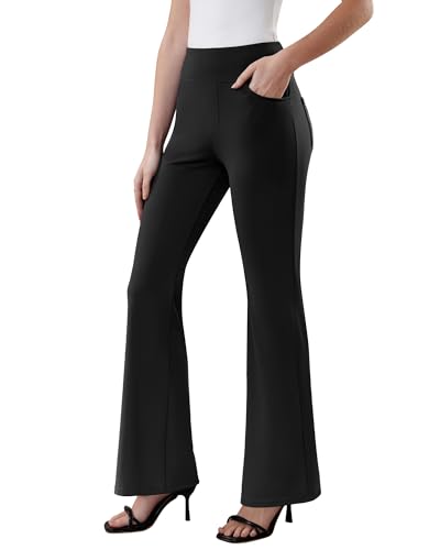 Womens Dress Pants Stretchy Work Pants Business Casual Office Trousers Pull On Flare Slacks with 4 Pockets2