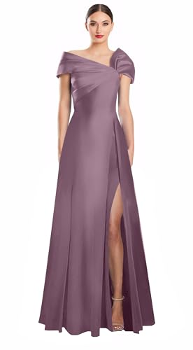 Image of Off Shoulder Satin Formal Dresses Long A Line Evening Party Prom Dresses for Women EA002