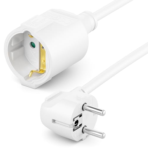 deleyCON 5m Cordon Alimentation Rallonge Contact Protection Câble électrique Extension 16A 3680W Usage Domestique Bureau Atelier Multimédia Blanc