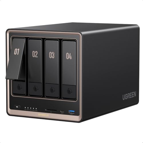 UGREEN NASync DXP4800 GT 4-Bay Desktop NAS, AMD Ryzen R2514, Dual 10GbE, 8GB DDR4 RAM (bis 64GB), ECC-Support, U.2 & M.2 Slots, für Creator, Teams & Zuhause (Diskless)