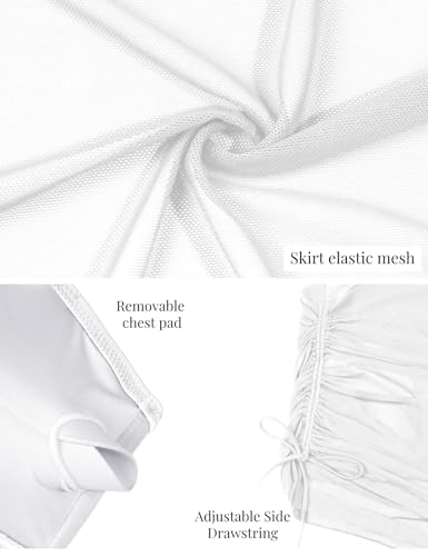 Image of VIMPUNEC Women Sexy One Piece Swim Dress Tummy Control Swimsuits One Shoulder Mesh Bathing Suit Skirts