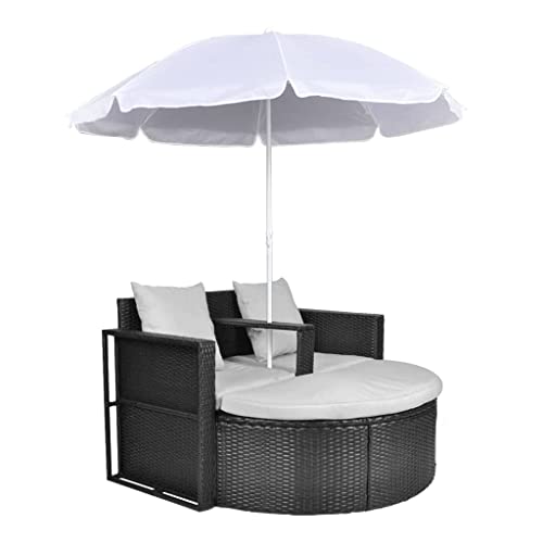 vidaXL Lit de Jardin avec Parasol Résine Tressée Meuble Fauteuil de Terrasse