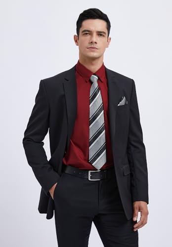 Image of HISDERN Mens Dress Shirt with Tie Pocket Square Set Classic Button Down Shirt Matching Tie Long Sleeve Shirts