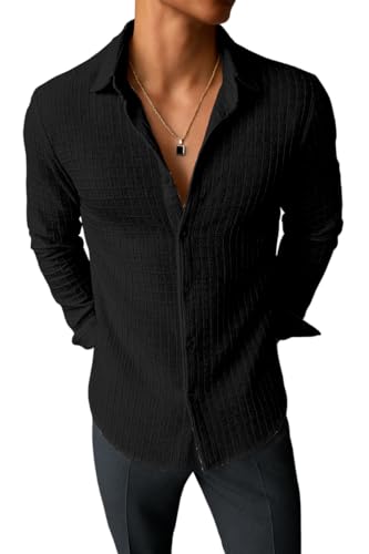 Image of Men's Casual Button Down Shirts Long Sleeve Linen Shirt Fashion Textured Beach Summer Shirts| Men Stylish Shirt | Men Fancy