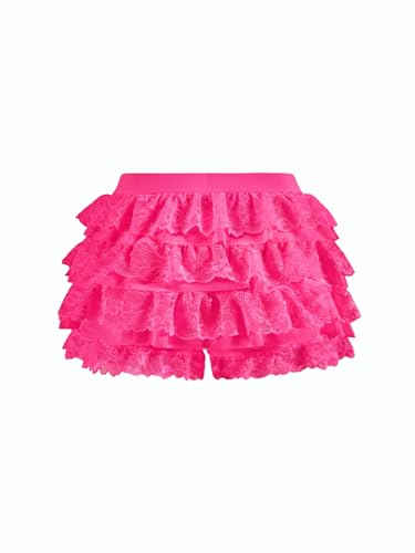 Image of Women Y2K Lace Multi-Layered Bloomers Lolita Ruffle Shorts Cute Mini Skirt | Tiered layers, elastic waist, pumpkin pants, for rave party /country concert /festival