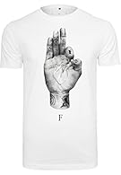 Cool short-sleeved T-shirt from Famous Stars and Straps, the clothing brand from Travis Barker, the drummer of Blink-182 Rocky front print of the letter F (for Famous) from the finger alphabet of sign language on a high-quality, white men's shirt Sha...