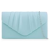 fi9® Bolso de mano plisado de ante liso para boda, fiesta, graduación, noche, bolso de mano, verde menta, medium