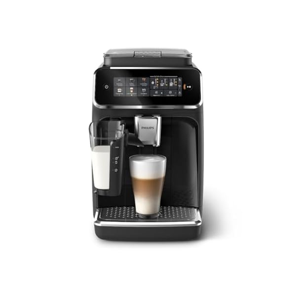 PHILIPS 3300 Series Fully Automatic Espresso Machine with LatteGo Milk System and integrated grinder, 6 Hot & Iced Coffee Pre-Sets, 40% Quieter SilentBrew, 15-Bar Pressure, Glossy Black (EP3341/50)