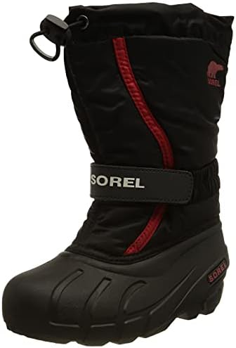 Sorel Youth Unisex Flurry Boot - Black, Bright Red - Size 4
