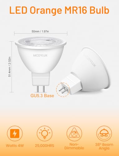 Mcdyluk MR16-O-P6 Led Mr16 Orange Light Bulb 4W, 20W 35W 50W Halogen Equivalent thumb #4