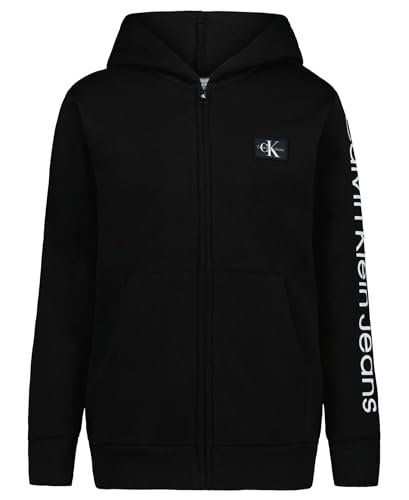 Calvin Klein Boys' Long Sleeve Full Zip Fleece Hoodie, CKJ Black, 14-16