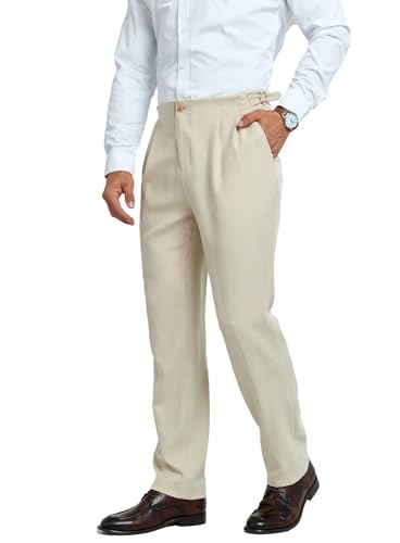 Mens Pleated Front Dress Pants Regular Fit Casual Slacks Elastic Waist Dress Pants4