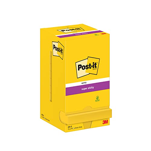 Image of Post-it Super Sticky Notes - Pack of 12 Pads, 90 Sheets Per Pad, 76mm x 76mm, Yellow - Extra Strong Sticky Notes for Notes, To Do Lists and Reminders