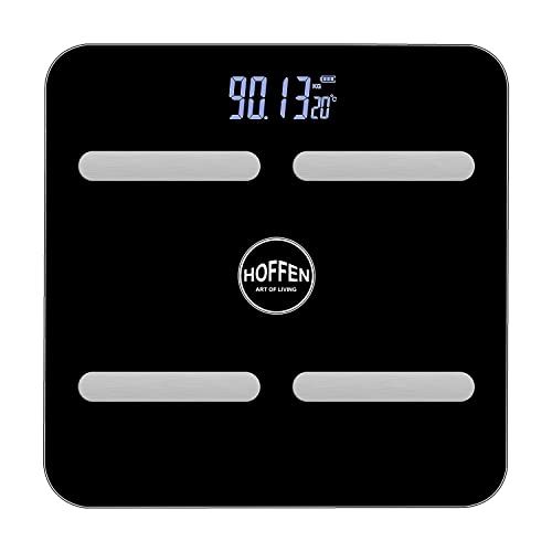 Image of Hoffen (Made in India) Smart Personal Body Fitness wireless Weighing Scale | Fat, Muscle, Metabolism Rate Machine | Bluetooth Connectivity Measuring Scale Black