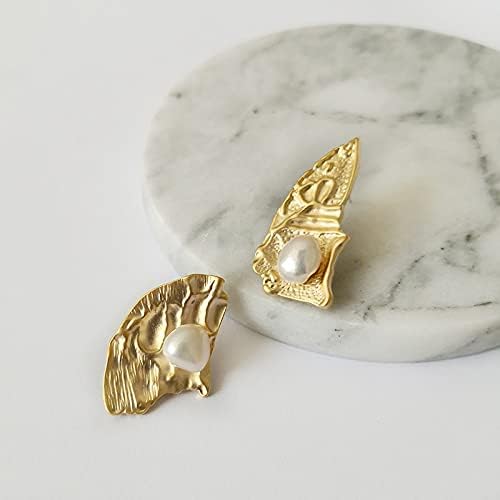 SALAN Irregular Textured Gold Earrings White Geometric Pearl Earrings Starfish Asymmetric Earrings for Women image 2