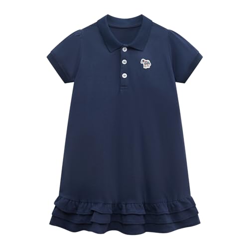 Girl's Polo Dress, Ruffle Pique Shirtdress School Uniform for Kids Toddler Baby Children with Short/Long Sleeve