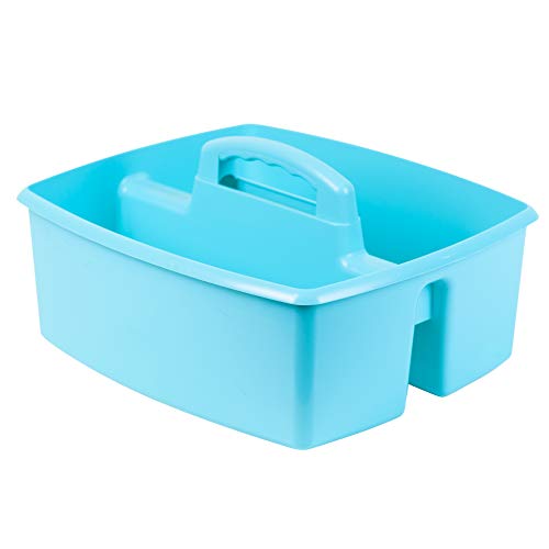 Image of Storex 2-Compartment Large Craft Caddy - Multipurpose Classroom Organizer with Handle, Teal, 1-Pack (00959C06C)