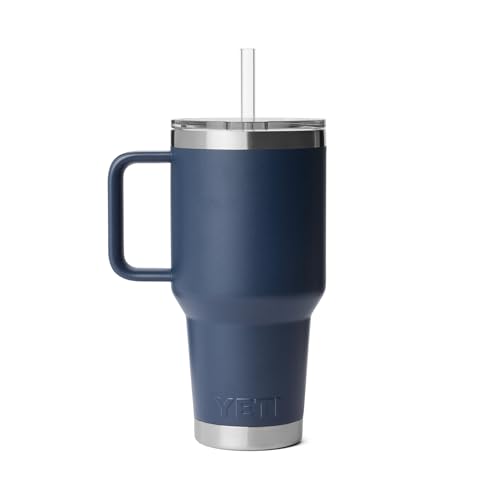 Image of YETI Rambler 35 oz Straw Mug 2.0 - Double-Wall Vacuum Insulation for Cold Beverages - Dishwasher Safe - Cupholder Compatible - Reusable Straw - Comfortable Grip Handle - Travel Mug - Navy
