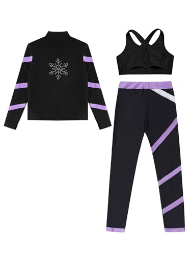 Hansber Kids Girls 3Pcs Sports Outfit Crop Top with Athletic Leggings Zipper Jacket Tracksuit Gym Yoga Running Workout Set4