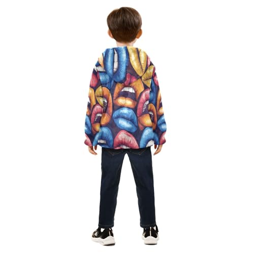 Colorful Lips Art Pattern Toddler Fleece Jacket Girl Boys Hooded Fleece Jacket Coat Warm Outwear Zip-up 3-10T4