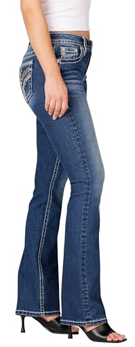 Miss Me Women's Chain Link Cross Stitched Faux Flap Pockets Mid-Rise Bootcut Jeans3