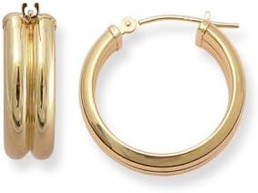 Small 14k Gold Classic Double Hoop Earrings | Full Weight Half Round Profile 4x15mm | Children/Adult Fit HYPOALLERGENIC | $129 Christmas GOLD JEWELRY GIFT SALE - NO Sales TAX exc. MA + FREE GIFT WRAP