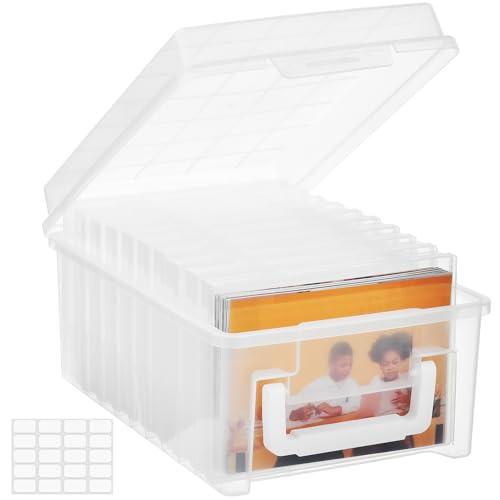ALINK Photo Storage Box 5 x 7 In Photo Case 10 Inner Large Photo Keeper Clear Photo Storage Container Seed Craft Cards Pictures Organizer Plastic Office Organizer with 1 Label Sticker
