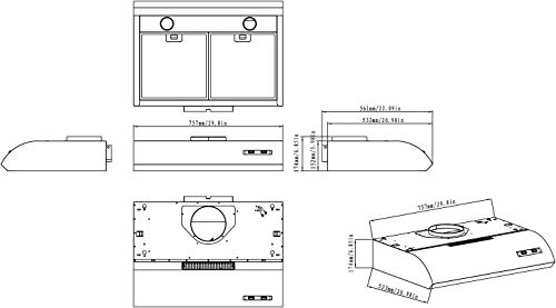 Winflo 30 In. Convertible Stainless Steel Under Cabinet Range Hood with Mesh Filters and Push Button Control