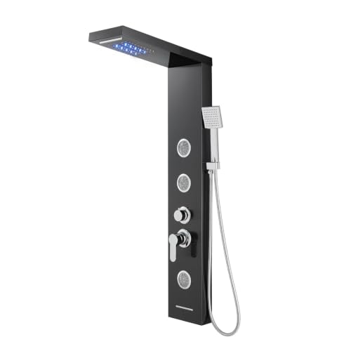 Duschpaneel KEOKBON Schwarz 6 in1 LED Edelstahl Mit Armatur Regendusche