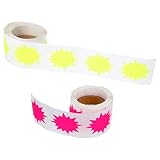 Angoily Etiquetas de Precio Adhesivas Fluorescentes 2 Pulgadas, 2 Rollos (rosa y Amarillo), Forma de Ráfaga, 200 Unidades por Rollo, para Tiendas Minoristas, Oficinas y Señalización