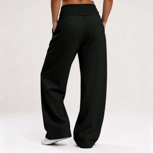 Baggy Sweatpants Women Elegant Loose Fold Over Smocked Waist Wide Leg Pants - image 3