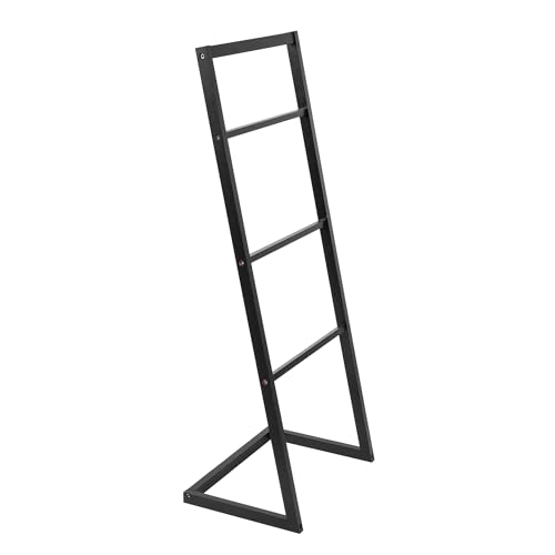 Vencier Bamboo Freestanding Towel Rack Drying Stand with Four Hanging Rails Wooden Bathroom Clothes Rack Clothing & Towels Freestanding Holder (Black/Black)
