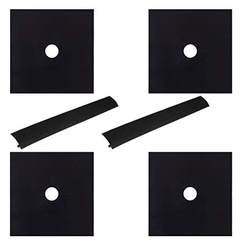 Yardwe 4PCS Heavy Duty Oven Liner Stove Clean Mat Pad with 2PCS Gas Stove Cooker Slit Antifouling Strip Sealing Tape (Black)