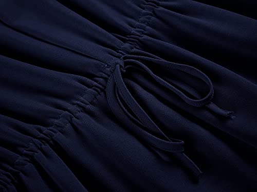Valphsio Womens V Neck Beach Romper Ruffle Layered Drawstring Waisted Shorts Jumpsuit Navy #TOP6